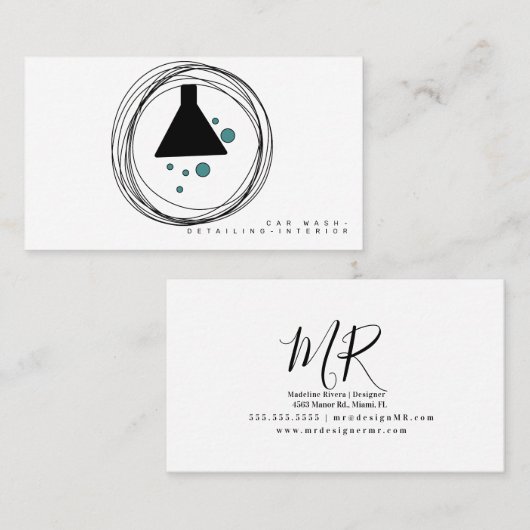 ミニマリスト洗車インテリアデザイナーロゴ 名刺 (正面/裏面)