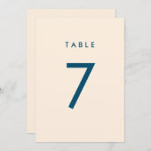 ミニマリスト海軍とベージュ色テーブル番号カード 招待状 (正面/裏面)