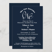 ミニマリスト海軍ブルーとホワイトザ結婚ワン 招待状 (正面/裏面)