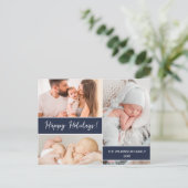 ミニマリスト海軍ブルーハッピーホリデーズファミリー写真 シーズンポストカード (スタンド正面)