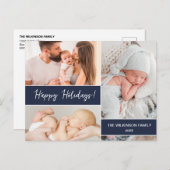 ミニマリスト海軍ブルーハッピーホリデーズファミリー写真 シーズンポストカード (正面/裏面)