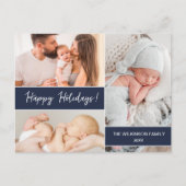 ミニマリスト海軍ブルーハッピーホリデーズファミリー写真 シーズンポストカード (正面)