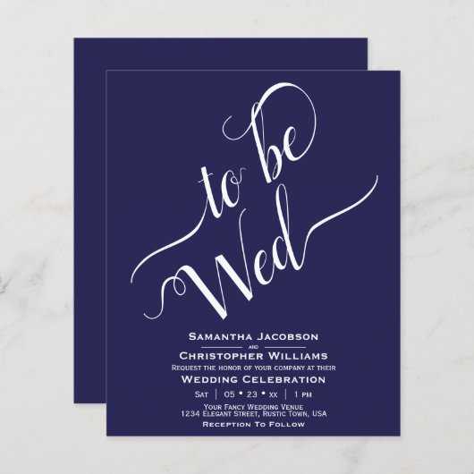 ミニマリスト海軍ブルーBUDGET結婚式招待状 (正面/裏面)