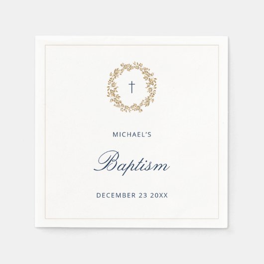 ミニマリスト海軍男の赤ちゃんバプテスマ《キリスト教》洗礼式や命名式 スタンダードカクテルナプキン (正面)