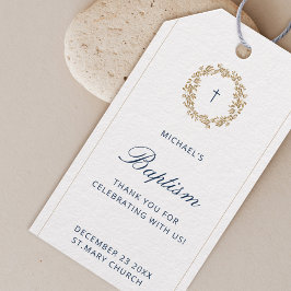 ミニマリスト海軍男の赤ちゃんバプテスマ ギフトタグ