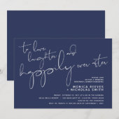 ミニマリスト海軍脚本結婚のリハーサルディナー 招待状 (正面/裏面)