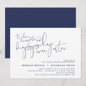 ミニマリスト海軍脚本結婚のリハーサルディナー 招待状 (正面/裏面)