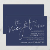 ミニマリスト海軍脚本結婚のリハーサルディナー 招待状 (正面/裏面)