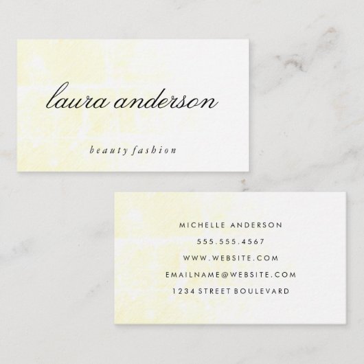 ミニマリスト淡い黄色と筆記体文字 名刺 (正面/裏面)