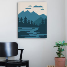 ミニマリスト湖と山の風景