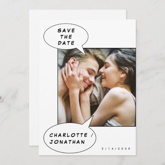 ミニマリスト漫画セーブザデート結婚式招待状 招待状 (正面/裏面)