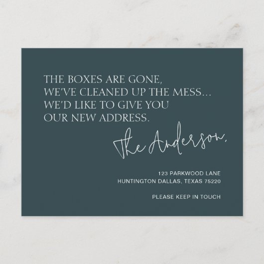 ミニマリスト灰色がかった青の新しいアドレスの移動 案内ポストカード (正面)