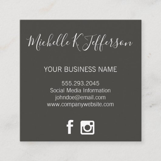 ミニマリスト灰色の草分け文字ソーシャルメディアのアイコン スクエア名刺 (正面)