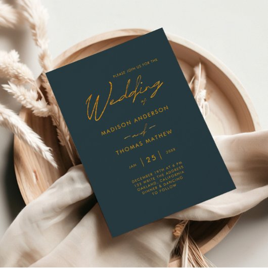 ミニマリスト灰色モダン金ゴールド結婚タイポグラフィ 招待状