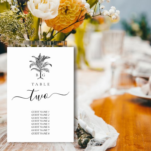 ミニマリスト熱帯パームツリーモノグラム結婚ズ テーブルナンバー