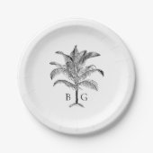 ミニマリスト熱帯パームツリーモノグラム結婚ズ ペーパープレート (正面)