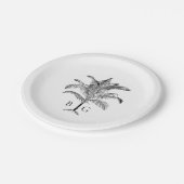 ミニマリスト熱帯パームツリーモノグラム結婚ズ ペーパープレート (アングル)