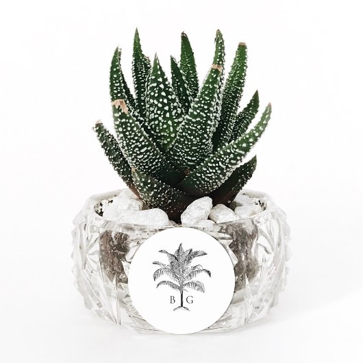 ミニマリスト熱帯パームツリーモノグラム結婚ズ ラウンドシール