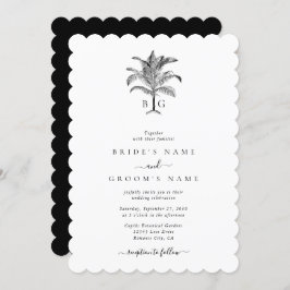 ミニマリスト熱帯パームツリーモノグラム結婚ズ 招待状