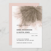 ミニマリスト熱帯ピンクヤシ結婚の葉 招待状 (正面/裏面)