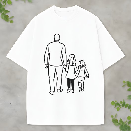 ミニマリスト父と娘たちのラインアート Tシャツ