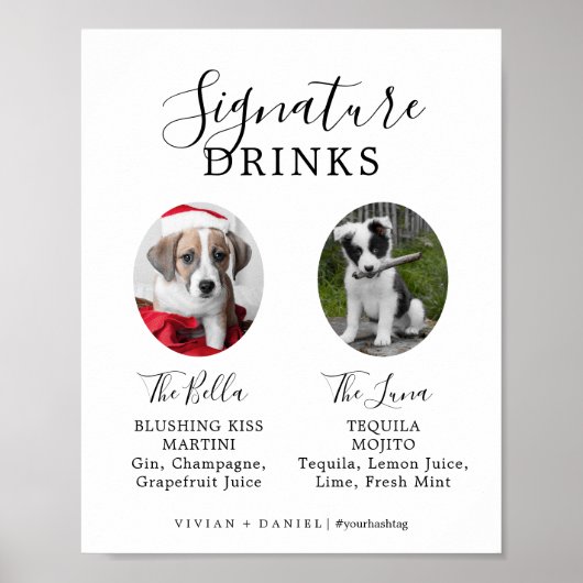 ミニマリスト犬の写真の署名ドリンクの看板 ポスター (正面)