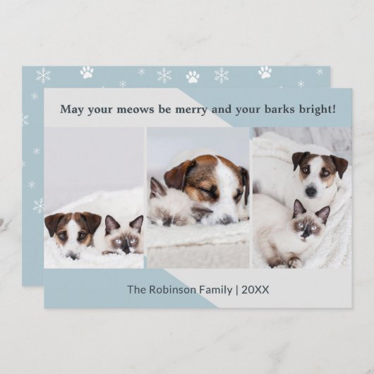 ミニマリスト犬の猫の写真コラージュのクリスマスモダン シーズンカード (正面/裏面)