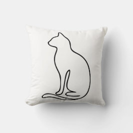 ミニマリスト猫の線画 - 黒のシルエット クッション