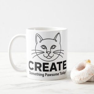 ミニマリスト猫の"Pawsome"インスピレーション コーヒーマグカップ