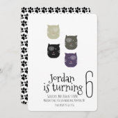 ミニマリスト猫ネコ手ペット手の誕生日パーティー 招待状 (正面/裏面)