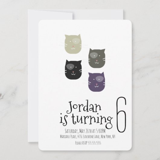 ミニマリスト猫ネコ手ペット手の誕生日パーティー 招待状 (正面)