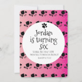 ミニマリスト猫ペットポーズピンク誕生日パーティー 招待状 (正面)