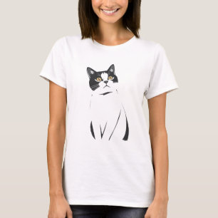 ミニマリスト猫ラインアートTシャツ(女性用)シンプル- Women Tシャツ