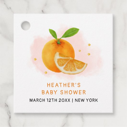 ミニマリスト甘いオレンジ柑橘系ベビーシャワー フェイバータグ (正面)