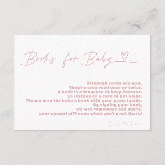ミニマリスト甘い女の子の赤ちゃんシャワーのブックリクエスト エンクロージャーカード (正面)