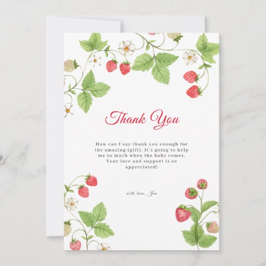 ミニマリスト甘い緑のイチゴの赤ちゃんシャワー サンキューカード (正面)