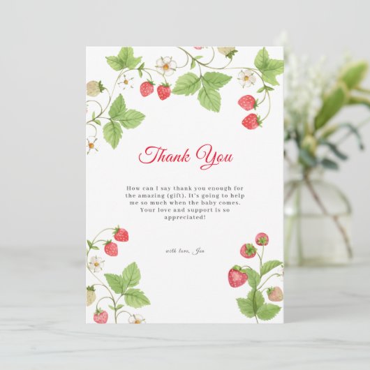 ミニマリスト甘い緑のイチゴの赤ちゃんシャワー サンキューカード (スタンド正面)