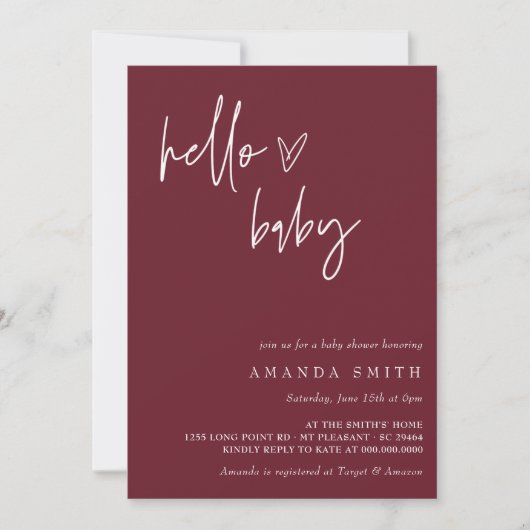 ミニマリスト男女兼用ボーホー ハロー ベイビー シャワー I 招待状 (正面)