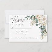ミニマリスト白い花グリーンユーカリ結婚ス 出欠カード (正面)