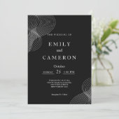 ミニマリスト白い黒の幾何結婚図形 招待状 (スタンド正面)