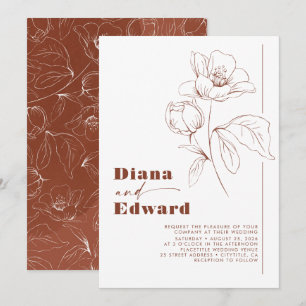 ミニマリスト白とテラコッタボホ結婚ズ 招待状