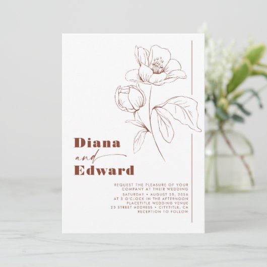 ミニマリスト白とテラコッタ結婚ボホの写真 招待状 (スタンド正面)