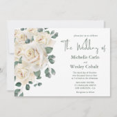 ミニマリスト白と緑のバラの風景結婚 招待状 (正面)