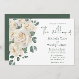 ミニマリスト白と緑のバラの風景結婚 招待状