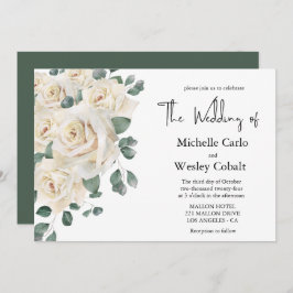 ミニマリスト白と緑のバラの風景結婚 招待状