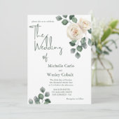 ミニマリスト白と緑のバラバック結婚ズ 招待状 (スタンド正面)