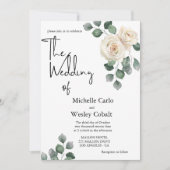ミニマリスト白と緑のバラバック結婚ズ 招待状 (正面)