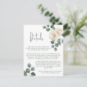 ミニマリスト白と緑のバラ結婚の詳細 エンクロージャーカード (スタンド正面)