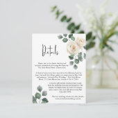 ミニマリスト白と緑のバラ結婚の詳細 エンクロージャーカード (スタンド正面)