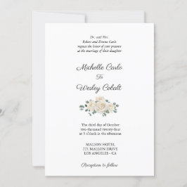 ミニマリスト白と緑のバラ結婚ズ 招待状
